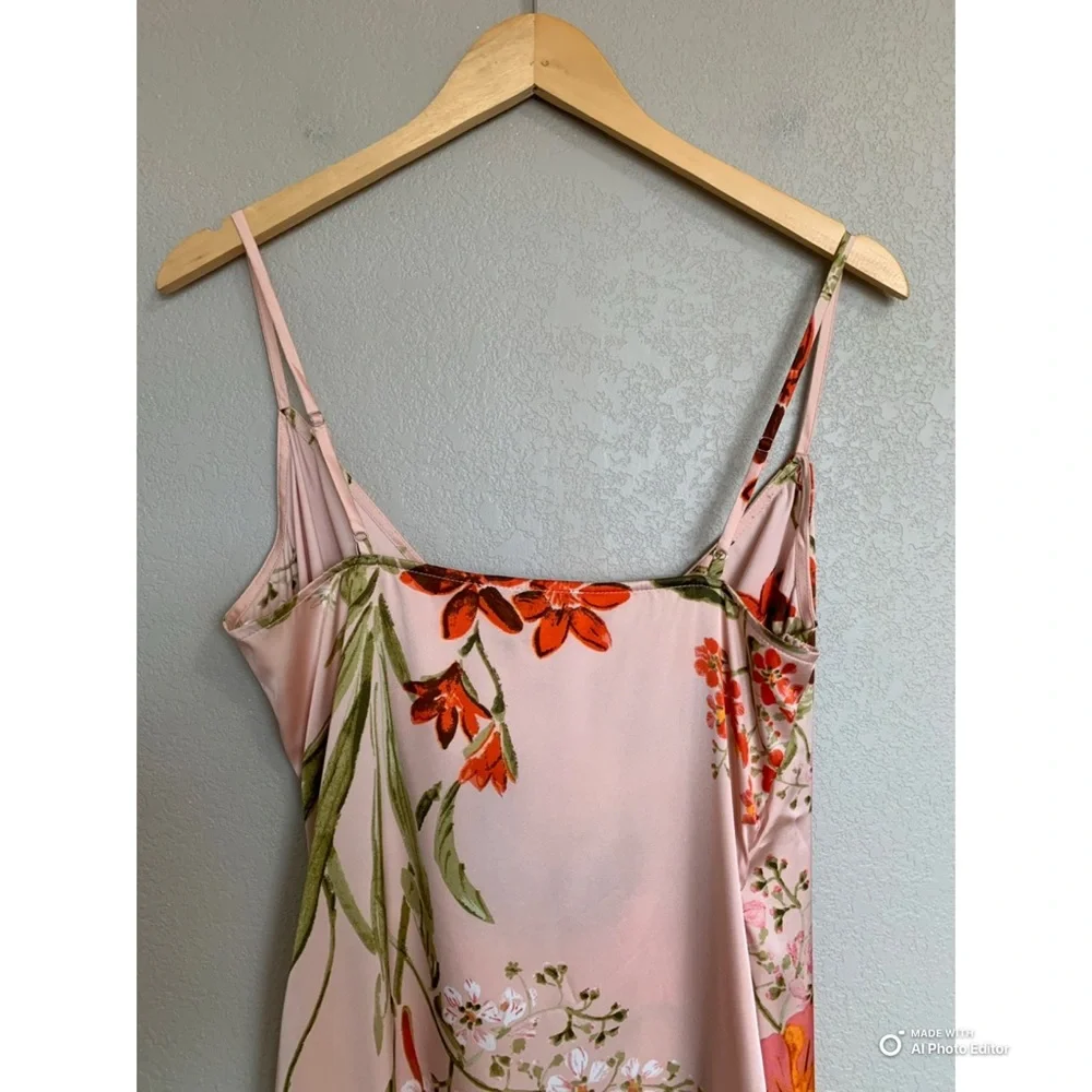 Lulu's Pink Floral Midi Slip Dress with Orange Floral Accents NWOT - Picture 9 of 16